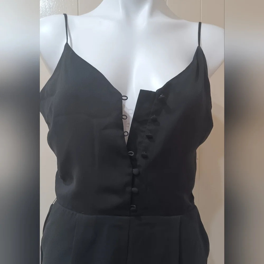 Naked Zebra Black Lace Hem Summer Romper Size S Playsuit Sleeveless Button Down - Picture 7 of 15